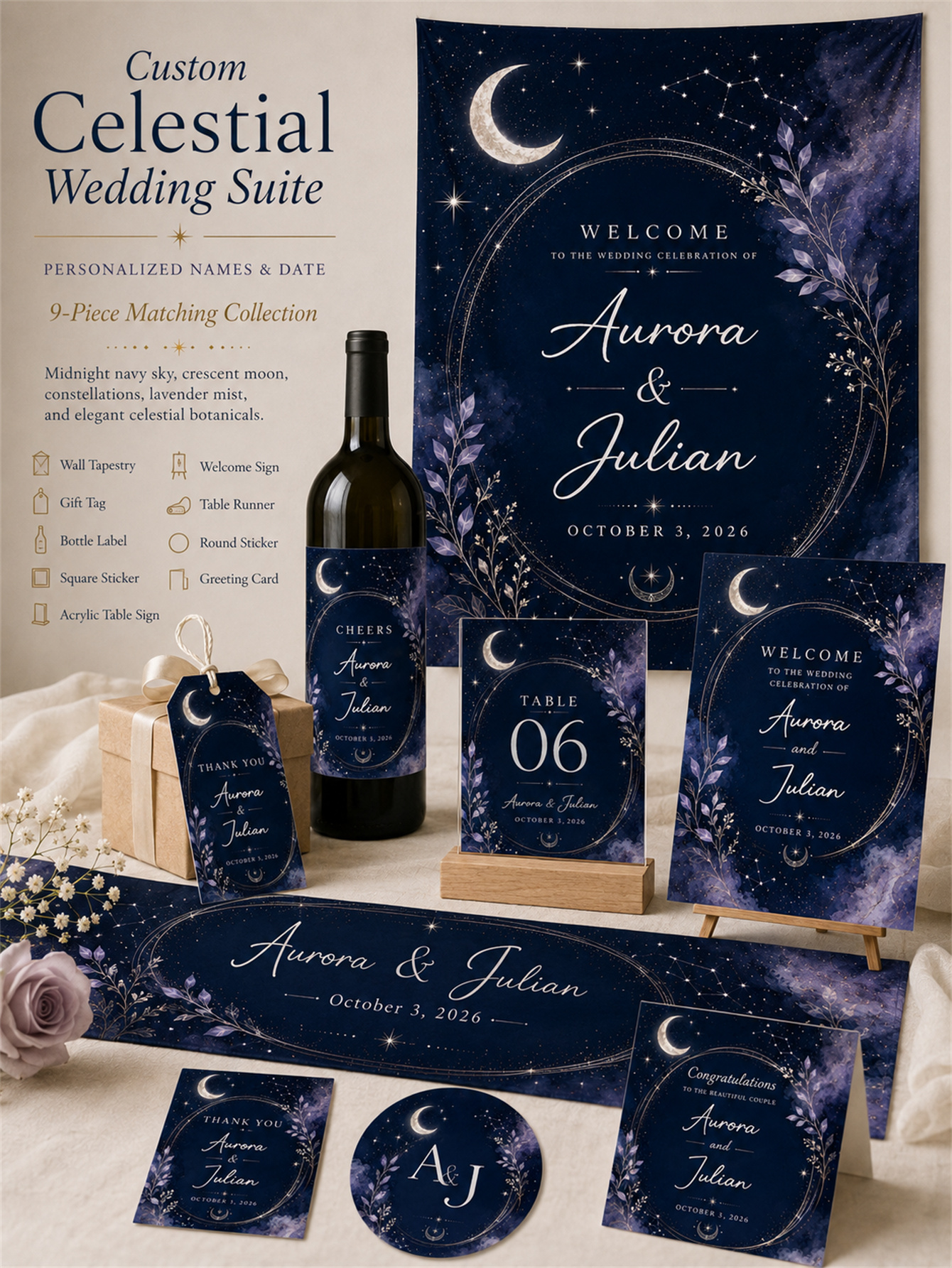 Starry Sky Wedding Decoration - Starry Sky Theme Set - Custom Name and Date